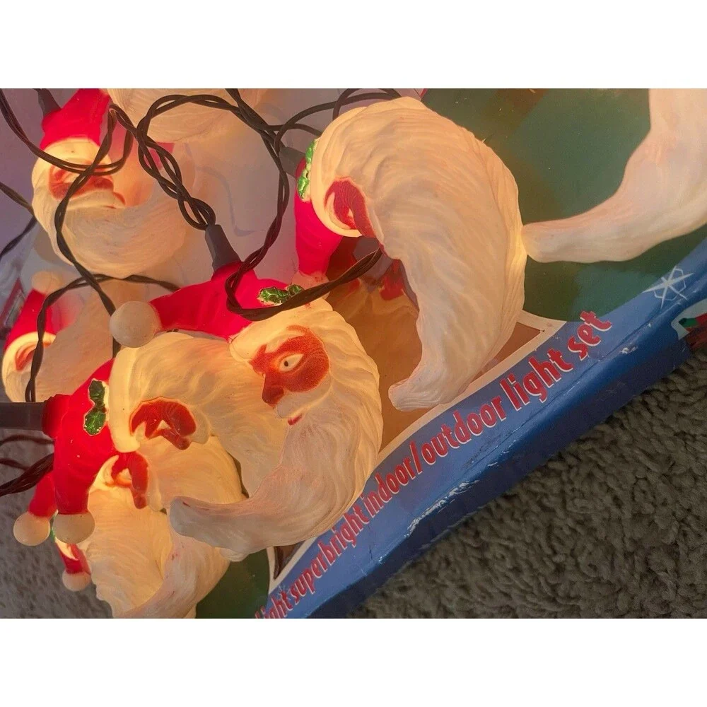 Kurt Adler 10-Light Santa Moon Face Crescent Christmas Light Set Blowmold